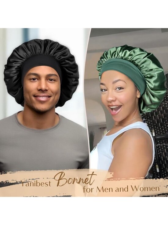 〽️Women Wine Red Silk Bonnet Sleeping Double Layer Satin Natural Curly Hair Cap main image 4